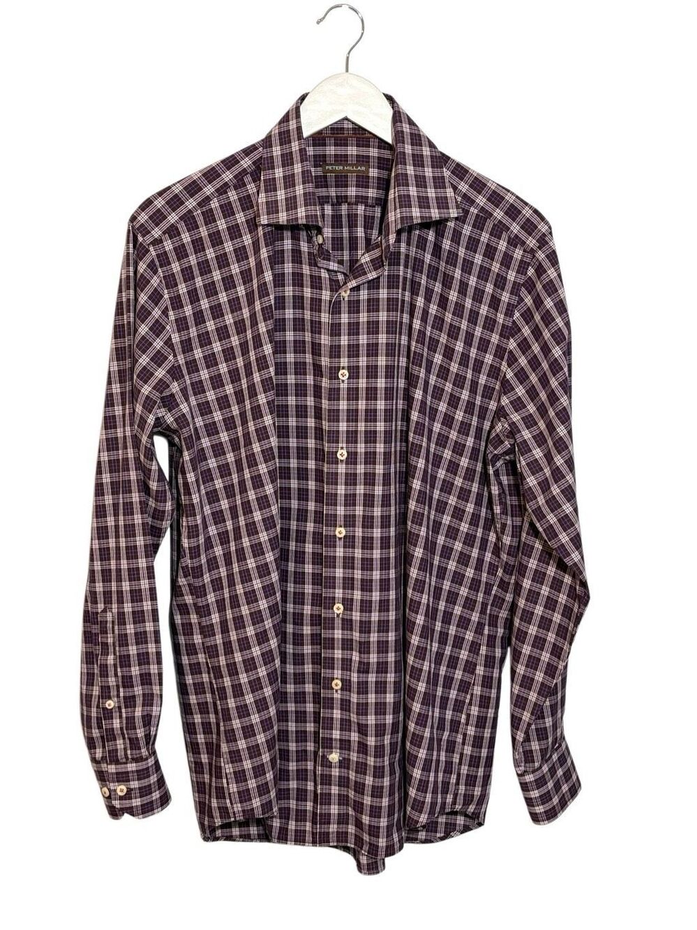 Peter Millar 100% cotton plum plaid button down shirt - L